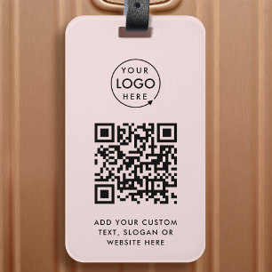 Étiquette À Bagage Code QR   Blush Pink Business Logo Professionnel