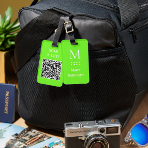 Étiquette À Bagage Code QR de couleur unie Scannez si perdu Vert néon
