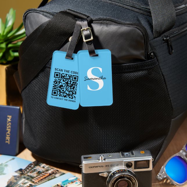 Étiquette À Bagage Code QR personnalisé Voyage Monogramme personnalis (Recto & Verso)