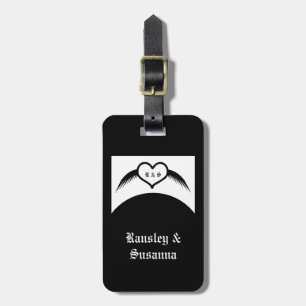 Étiquette À Bagage Coeur ailé gothique Mariage Personnalisé Monogramm