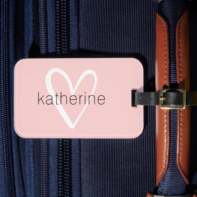 Étiquette À Bagage Coeur Chic Personnalisé Rose Blush (Insitu Rectoal 4)