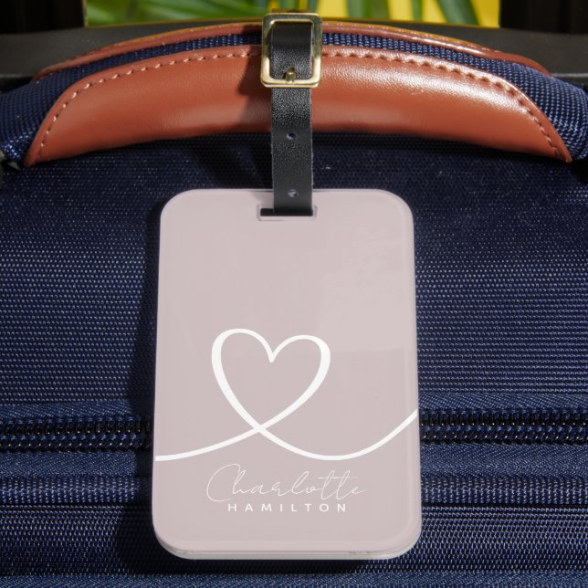 Étiquette À Bagage Coeur d'amour moderne Personnalisé rose rose blanc (Insitu Rectoal 2)