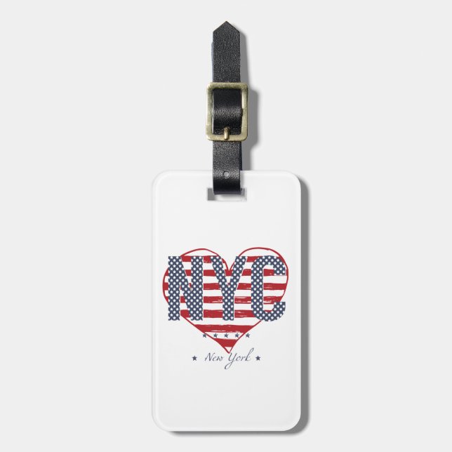 Étiquette À Bagage Coeur de drapeau américain de NYC (Devant Vertical)