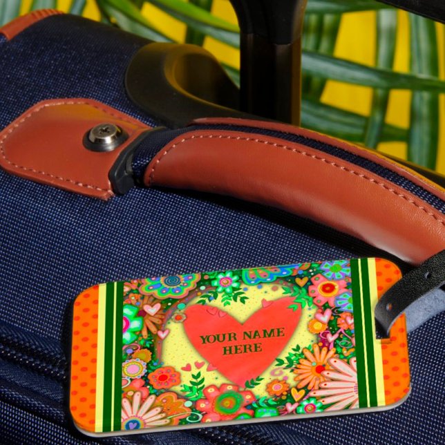 Étiquette À Bagage Coeur mignon Nom personnalisé Inspirivity Floral (Créateur téléchargé)