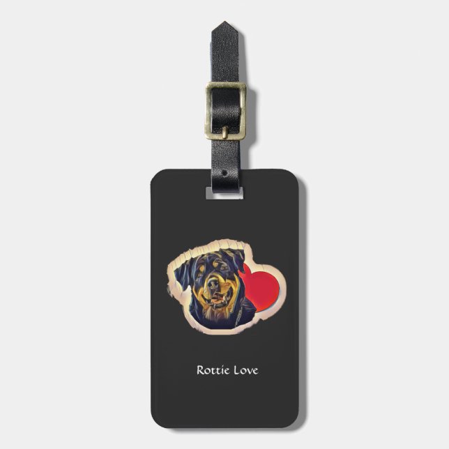Étiquette À Bagage Coeur noir Tan Rottweiler (Devant Vertical)