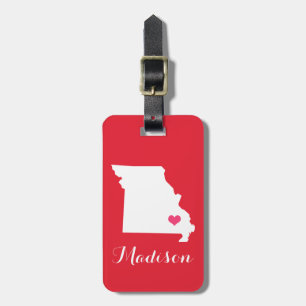 Étiquette À Bagage Coeur rose et rouge personnalisé État du Missouri