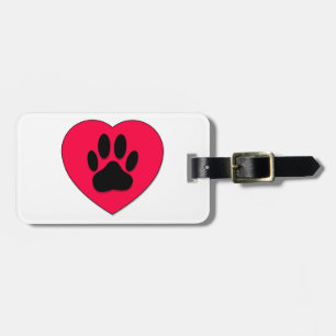 Étiquette À Bagage Coeur rouge avec Empreinte de patte de chien