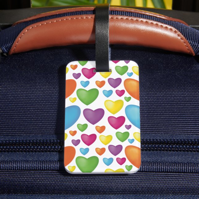 Étiquette À Bagage Coeurs colorés (Verso Insitu 4)