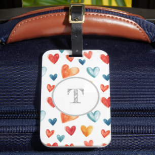 Étiquette À Bagage Coeurs colorés Custom Inital Fourre-tout