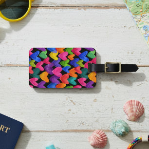 Étiquette À Bagage Cœurs Colorés Dessinés à la Main pour le Plaisir