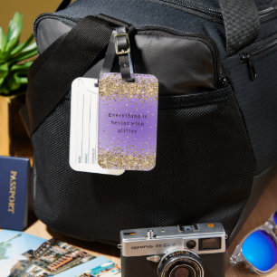 Étiquette À Bagage Coeurs d'or Sparkle Purple Parties scintillant cit