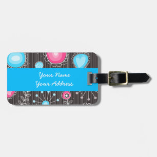 Étiquette À Bagage Coeurs et fleurs rose et bleu Whimsical
