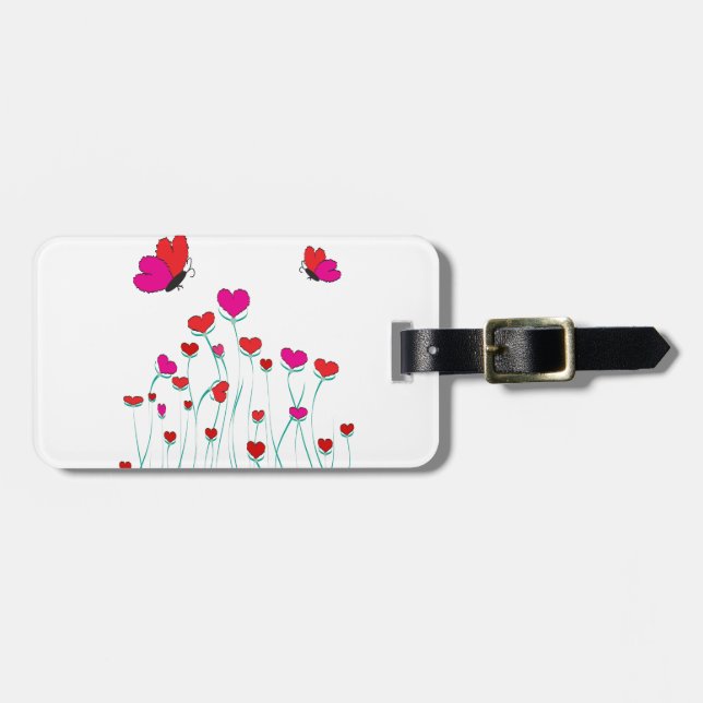 Étiquette À Bagage Coeurs et papillons Valentine Love (Devant horizontal)