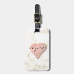Étiquette À Bagage Coeurs Fille Chic, Marbre - Personnalisé