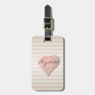 Étiquette À Bagage Coeurs Fille Chic, Rayures - Personnalisé