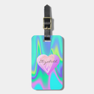 Étiquette À Bagage Coeurs Filles Chic, Holographique- Personnalisé