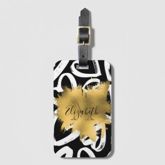Étiquette À Bagage Coeurs Motif et Golden Foil