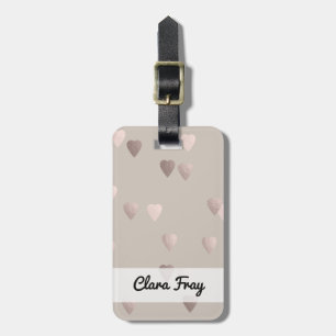 Étiquette À Bagage coeurs roses clairs simples d'amour d'or, neutres