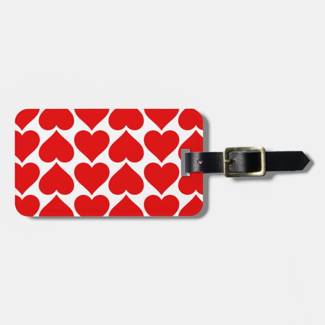 Étiquette À Bagage Coeurs rouges Valentine motif géométrique (Devant horizontal)