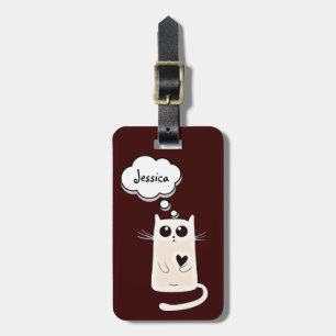 Étiquette À Bagage Coeurs solitaires Cute Chat Personnalisé