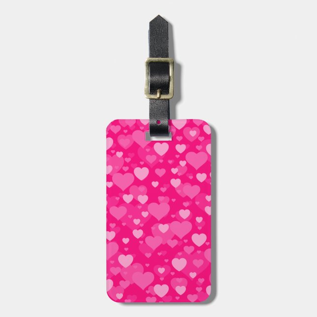 Étiquette À Bagage Coeurs sur le rose Girly (Devant Vertical)
