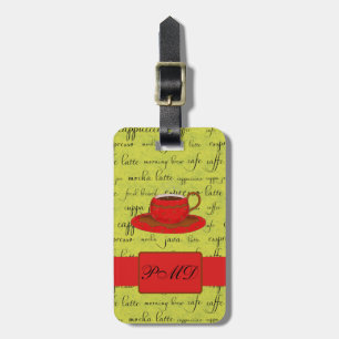 Étiquette À Bagage Coffee Cup & Words Lime Green & Red Monogramme