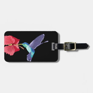 Étiquette À Bagage Colibri bleu et vert et Hibiscus rouge