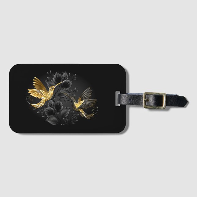 Étiquette À Bagage Colibri noir et or (Devant Horizontal)