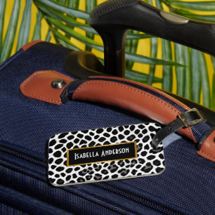 Étiquette À Bagage Collection Luxe White Leopard Elégante