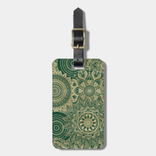 Étiquette À Bagage Collection Mandala Gold Green