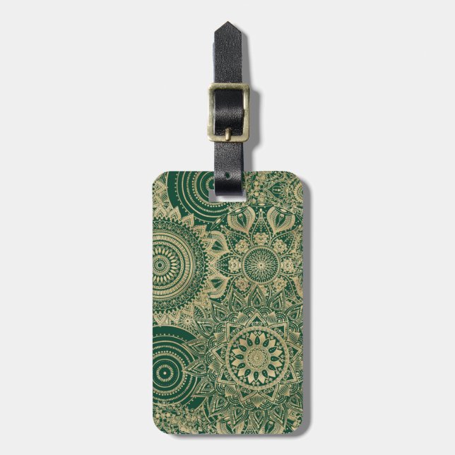 Étiquette À Bagage Collection Mandala Gold Green (Devant Vertical)