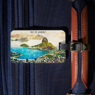 Étiquette À Bagage Colorée Rio de Janeiro Brésil Ville Peinture