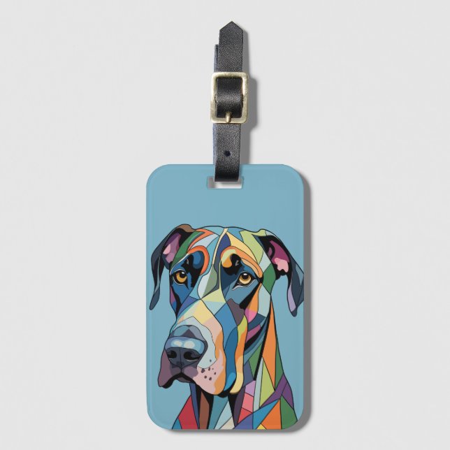Étiquette À Bagage Colorful Cubist Great Dane  (Devant Vertical)