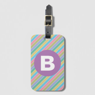Étiquette À Bagage Colorful Diagonal Candy Stripes Purple Monogram