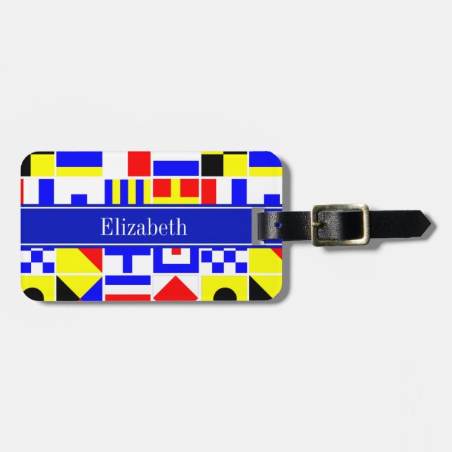 Étiquette À Bagage Colorful Nautical Signal Flags Royal Name Monogram (Devant horizontal)