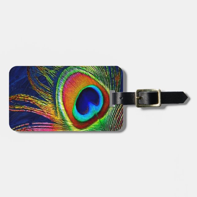 Étiquette À Bagage Colorful Peacock Feather (Devant horizontal)