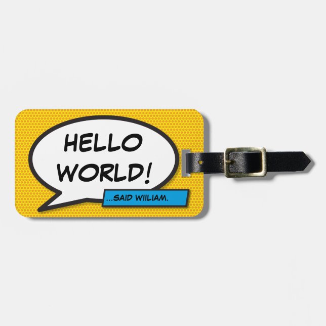 Étiquette À Bagage Comic Book Pop Art HELLO WORLD personnalisé (Devant horizontal)