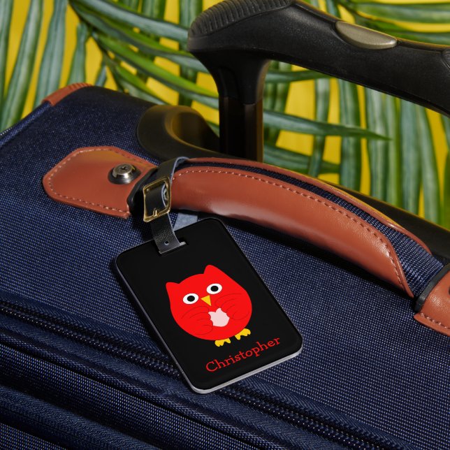 Étiquette À Bagage Conception de hibou rouge personnalisée  (Insitu Rectoal 1)