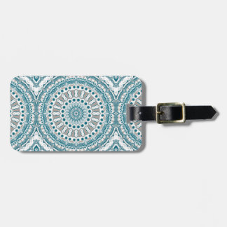 Étiquette À Bagage Conception de mandala nautique bleu océan et blanc