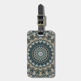 Étiquette À Bagage Conception de motif mandala sarcelle et beige