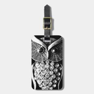 Étiquette À Bagage Conception noire étincelante de hibou avec des