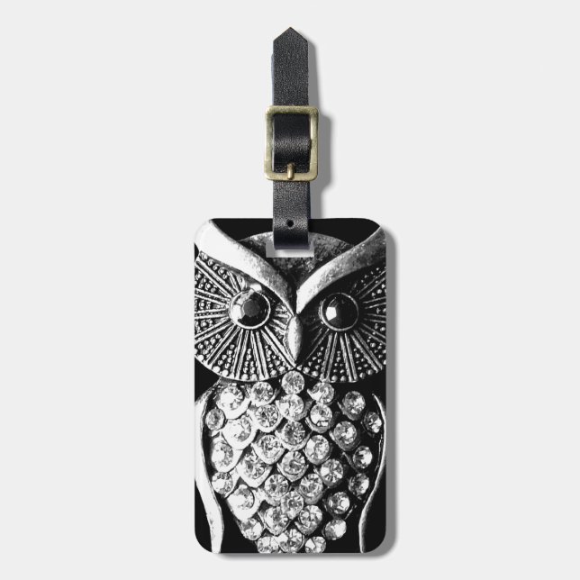 Étiquette À Bagage Conception noire étincelante de hibou avec des (Devant Vertical)