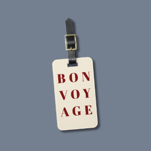 Étiquette À Bagage Cool Beige Profond Rouge Bold Bon Voyage
