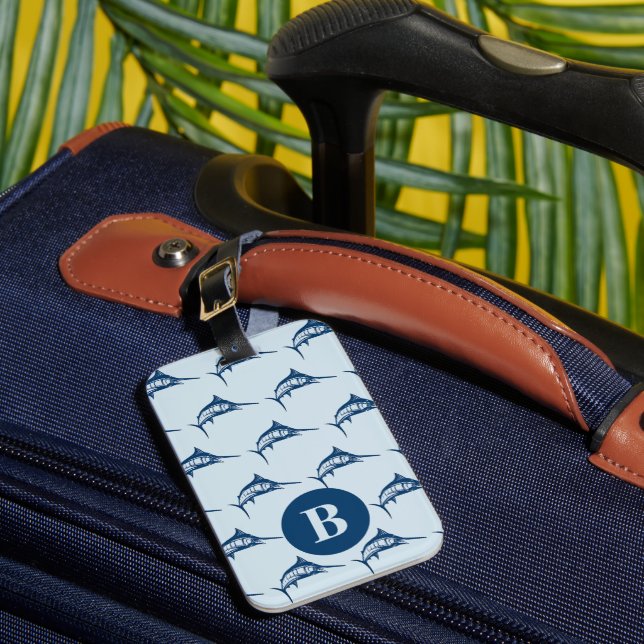 Étiquette À Bagage Cool Blue Swordfish Motif Monogramme (Insitu Rectoal 1)