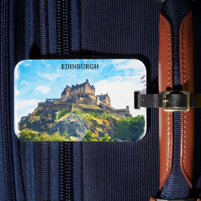 Étiquette À Bagage Cool Edimbourg Scotland Castle Painting (Insitu Rectoal 4)