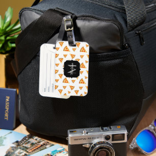 Étiquette À Bagage Cool et fun pizza tranches motif Monogram blanc