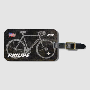 Étiquette À Bagage cool gris vélo avion-voyage
