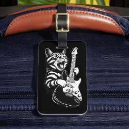Étiquette À Bagage Cool Music Love | Rock Cat Playing Electric Guitar