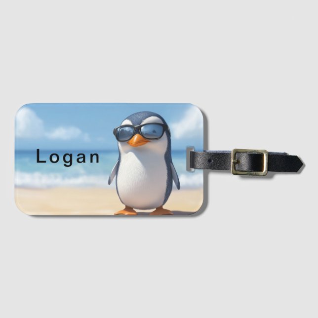 Étiquette À Bagage Cool Penguin Design pour enfants Personnalisé (Devant Horizontal)