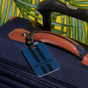 Étiquette À Bagage Cool personnalisé bleu foncé noir course automobil